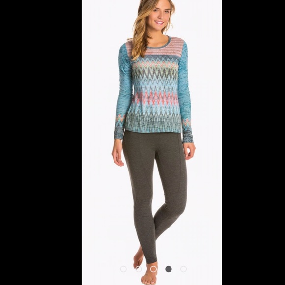 New PRANA Lottie Yoga Shirt Top Long Sleeve In Willow Burnout Tee Chevron Organi - Picture 12 of 14